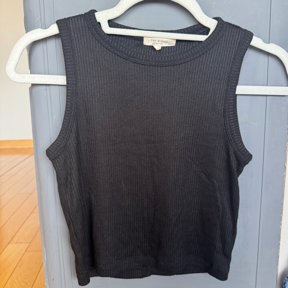 Rag & Bone Black Ribbed Crop Tank Top